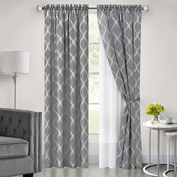 Bombay - Rod Pocket Panel with Tie Backs - 52 x 84 - Grey