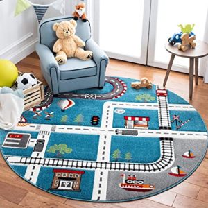 SAFAVIEH Carousel Kids Collection 3' x 3' Round Turquoise/Ivory