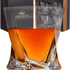 VENERO Crystal Whiskey Glasses, Set of 4 Rocks Glasses in Satin